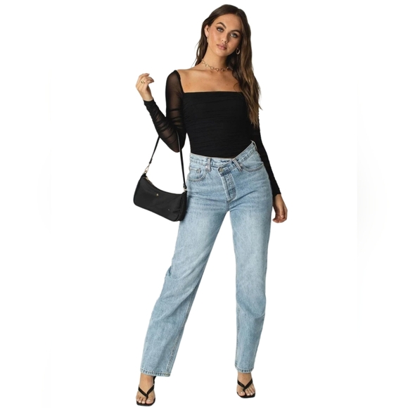 Princess Polly Mesh Ruched Long Sleeve Stretch Body Suit, Black, US Size 2 - Picture 5 of 16